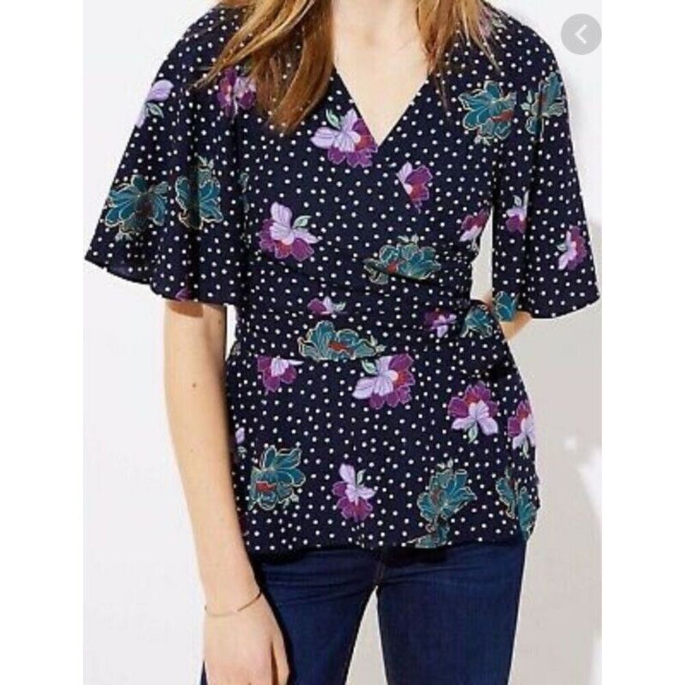 Ann Taylor Loft Polkadot Floral wrap top